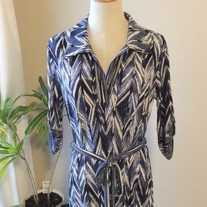 Mlle Gabrielle Vneck 3/4 Sleeve Belted Shirt Dress